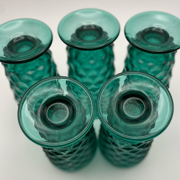 Set of 5 Vtg Indiana Whitehall Colony Cubist Footed Iced Tea Blue/Green Glasses - Picture 9 of 11